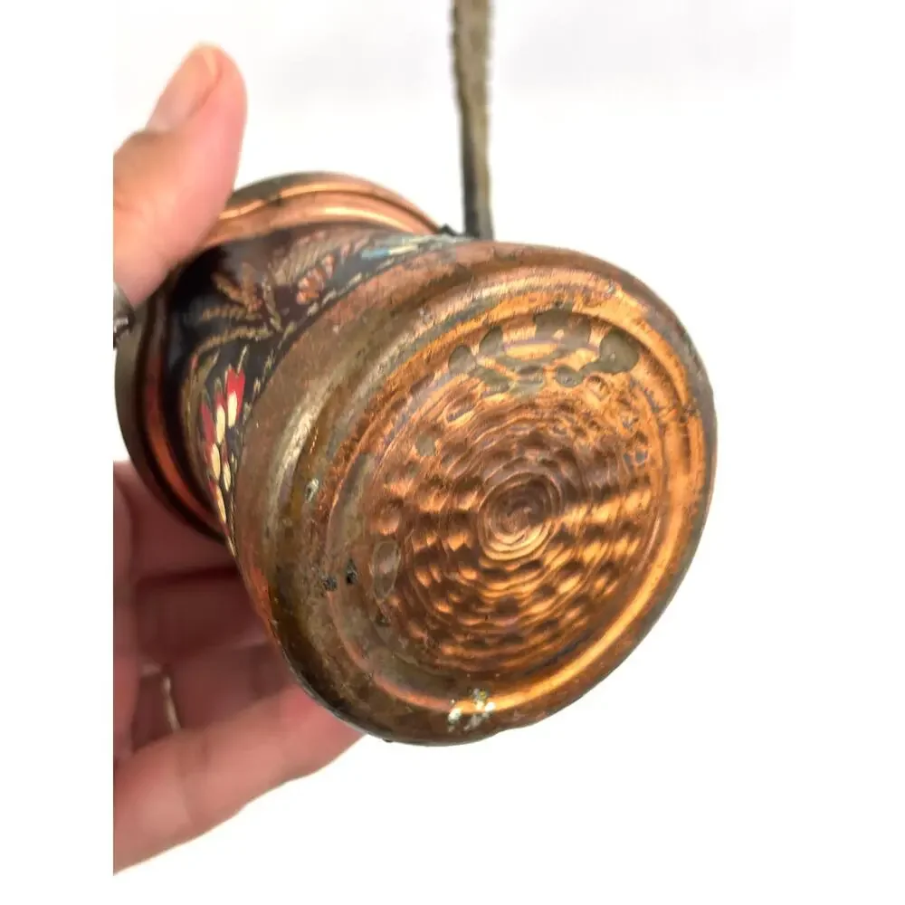 Vintage Turkish Hand Painted Copper Coffee Pot Kettle Decor Cezve Wooden Handle‎